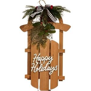NWT- Winter Sleigh- "Happy Holidays" Wood Wall Décor, 18x11-in.